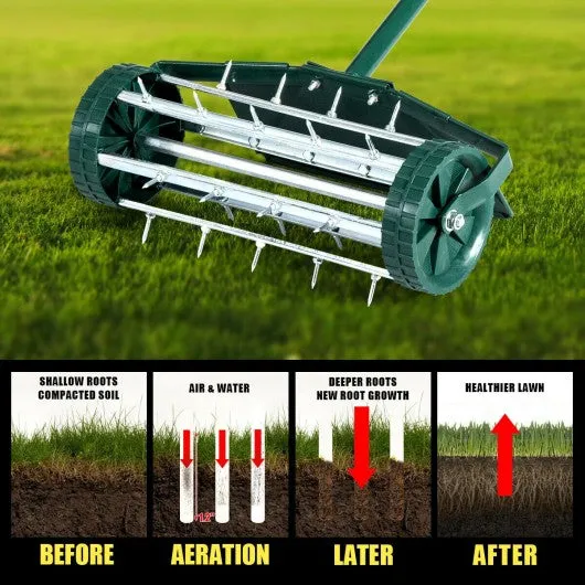 18-inch Rolling Lawn Aerator roller Push Tine Soil with Fender