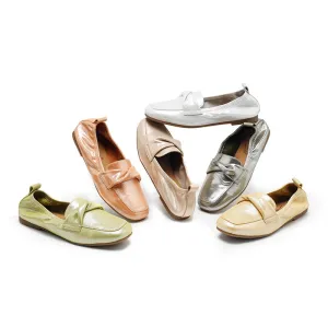 Bow Detail Flat Leather Loafers Soft Round Toe Handmade in 6 Colors