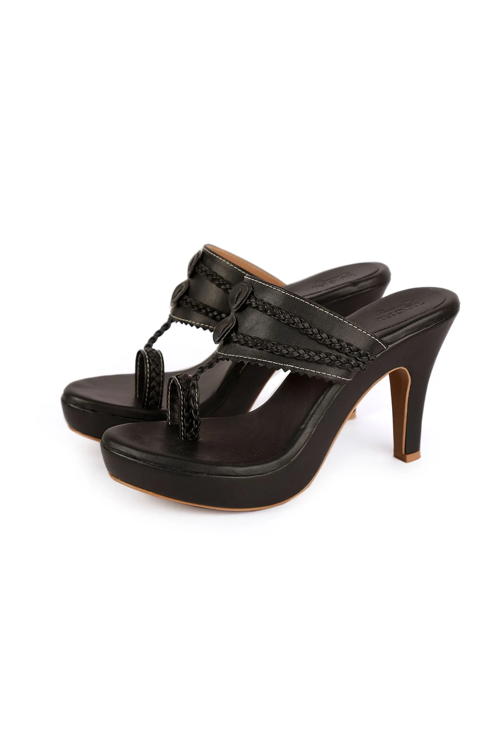 Classic Black Vegan Leather Kolhapuri Heels