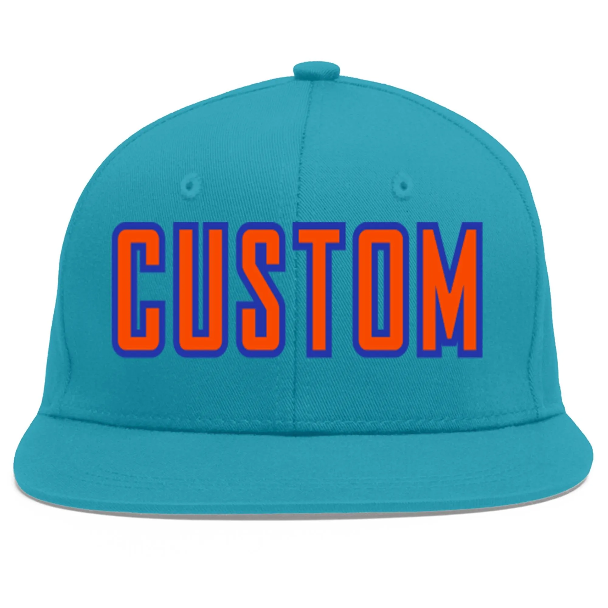 Custom Aqua Orange-Royal Flat Eaves Sport Baseball Cap