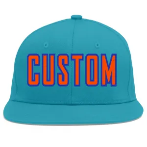 Custom Aqua Orange-Royal Flat Eaves Sport Baseball Cap