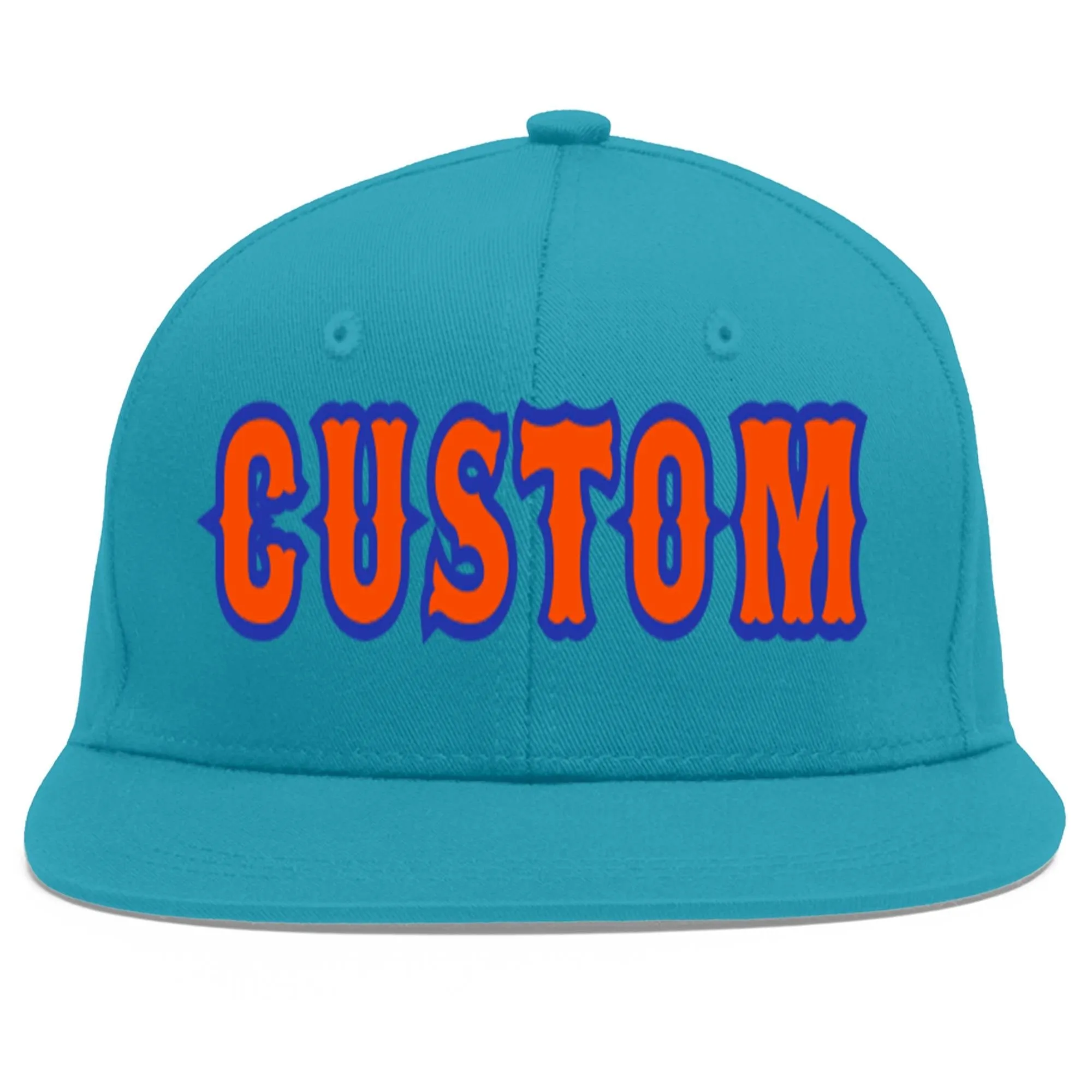 Custom Aqua Orange-Royal Flat Eaves Sport Baseball Cap