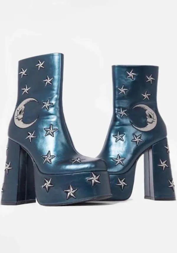 Dreams of Mooncraft [Teal] | HEELED BOOTS