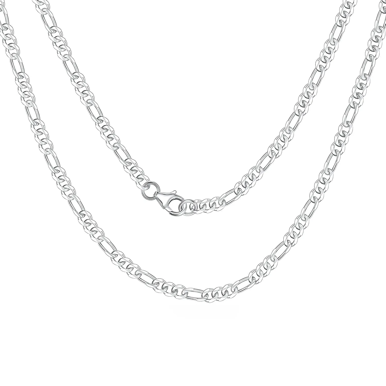 FANCIME 4MM Figaro Link Chain Basic Sterling Silver Necklace