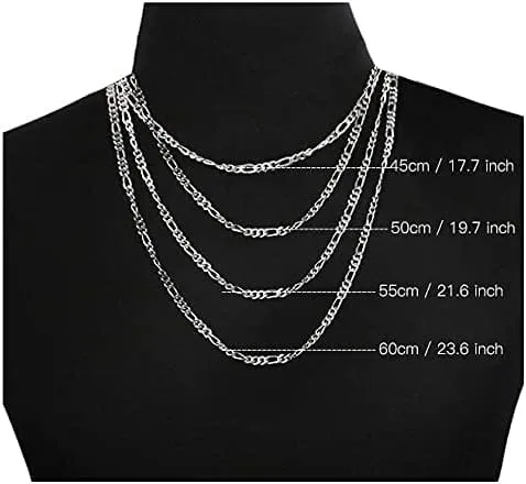 FANCIME 4MM Figaro Link Chain Basic Sterling Silver Necklace