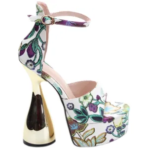 Floral Open Toe High Heel Platform Sandals