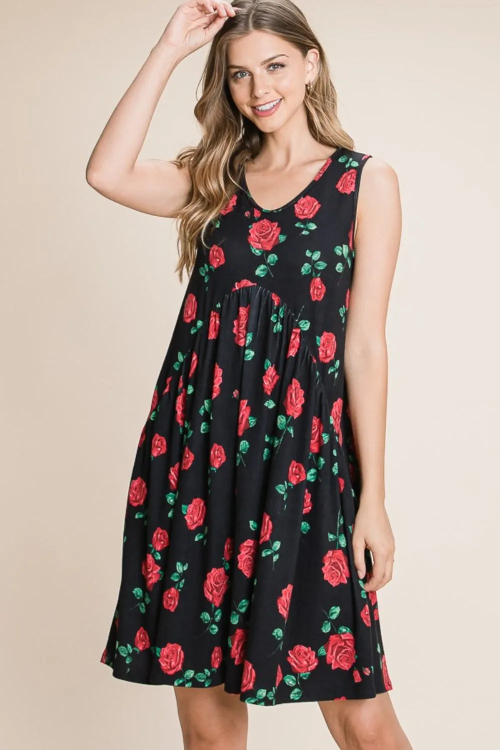 Floral Ruched Tank Dress