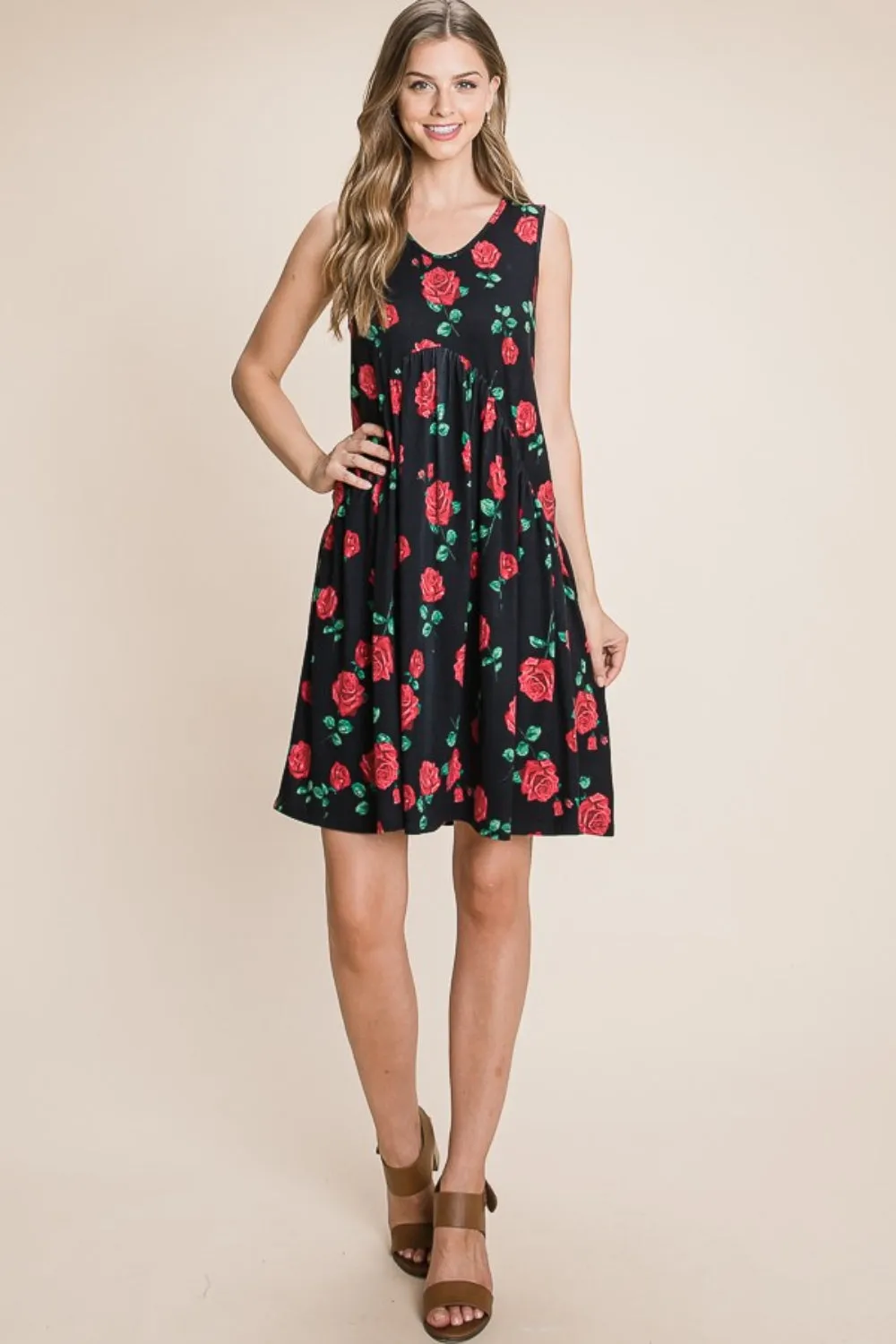 Floral Ruched Tank Dress