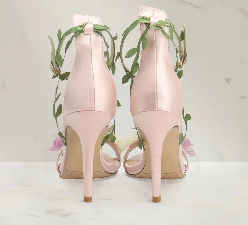 Floral Vine Open Toe High Heel Sandals