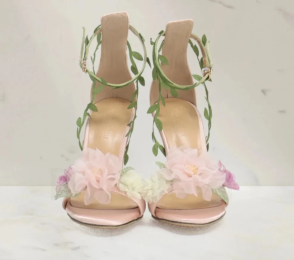 Floral Vine Open Toe High Heel Sandals