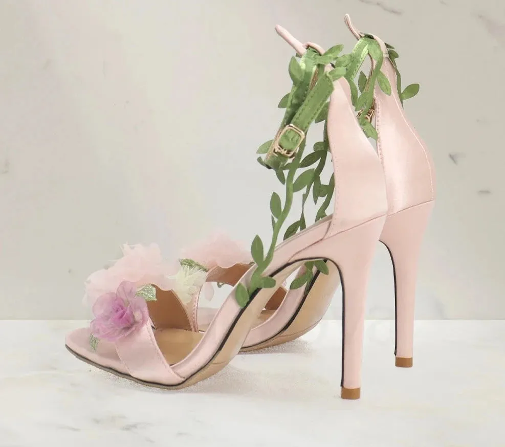 Floral Vine Open Toe High Heel Sandals