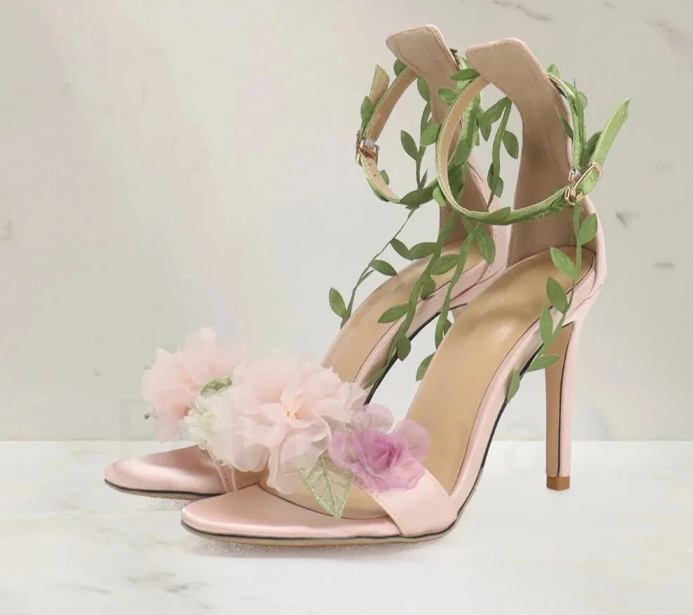 Floral Vine Open Toe High Heel Sandals