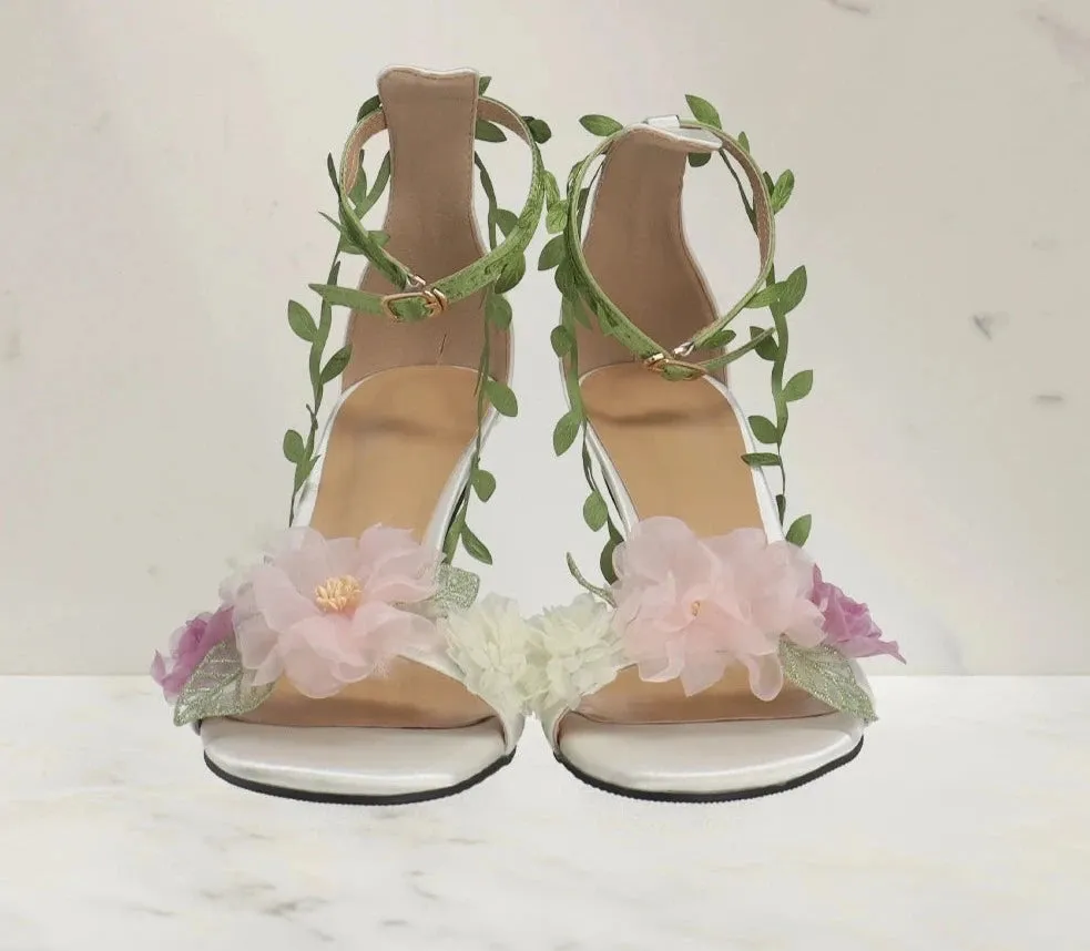 Floral Vine Open Toe High Heel Sandals