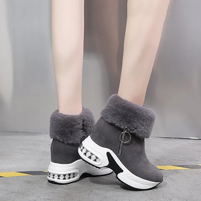 Fur Zipper Wedges Winter Boots