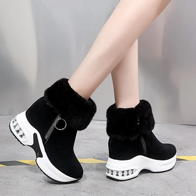 Fur Zipper Wedges Winter Boots