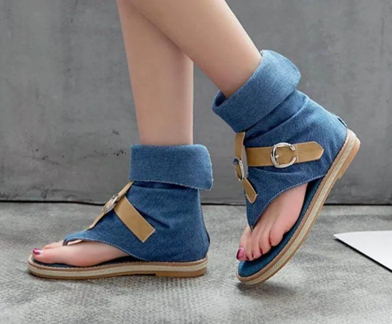 Gladiator Buckle Jean Sandals