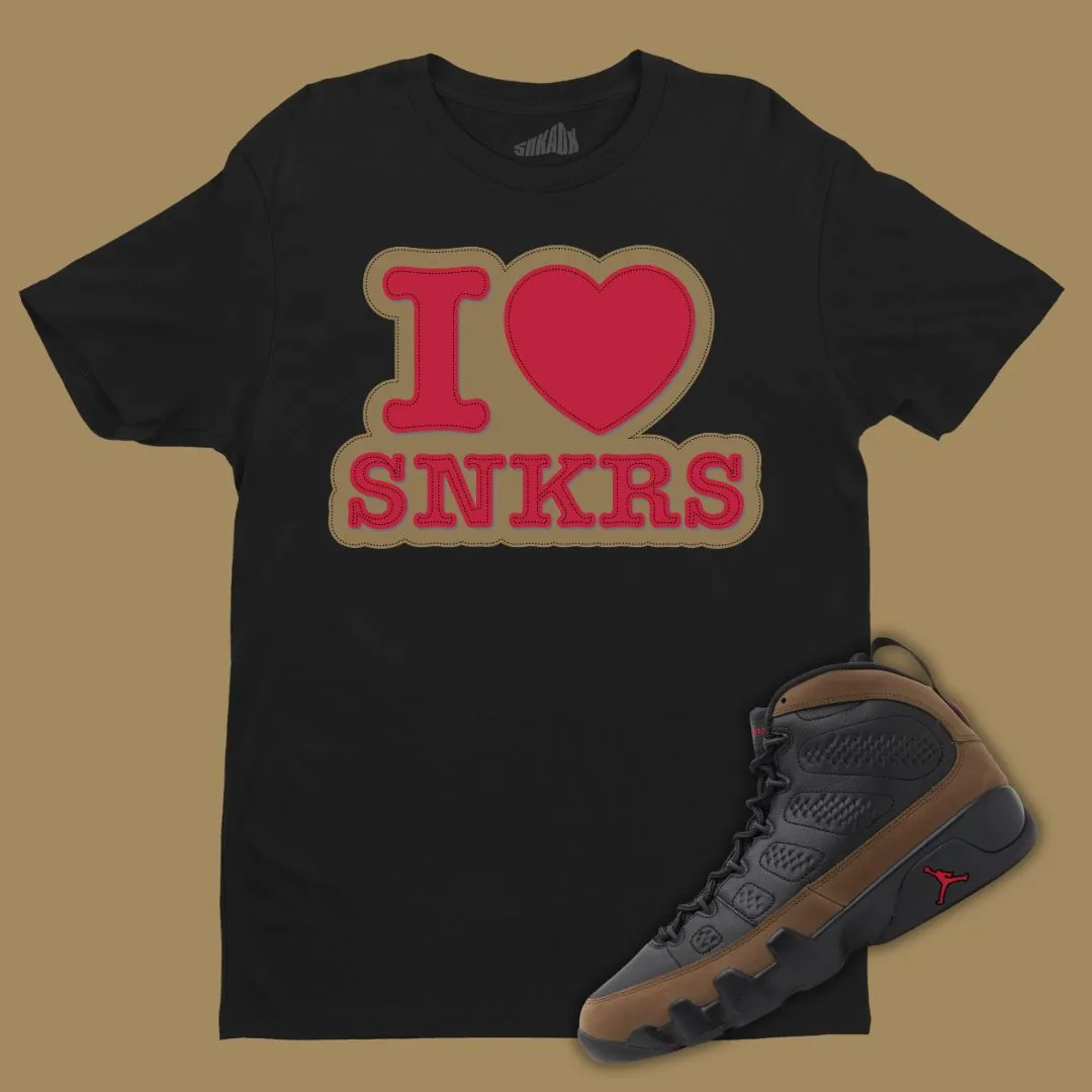 I Love Sneakers T-Shirt Matching Jordan 9 Olive