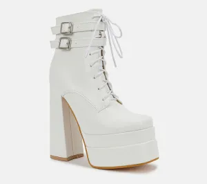 Lace-Up Block Heel Platform Mid-Calf Boots