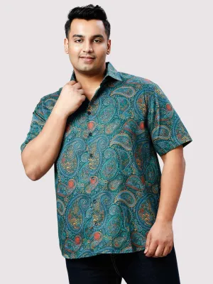 Marble Blue Digital Printed Half Sleeve Shirt Men's Plus Size