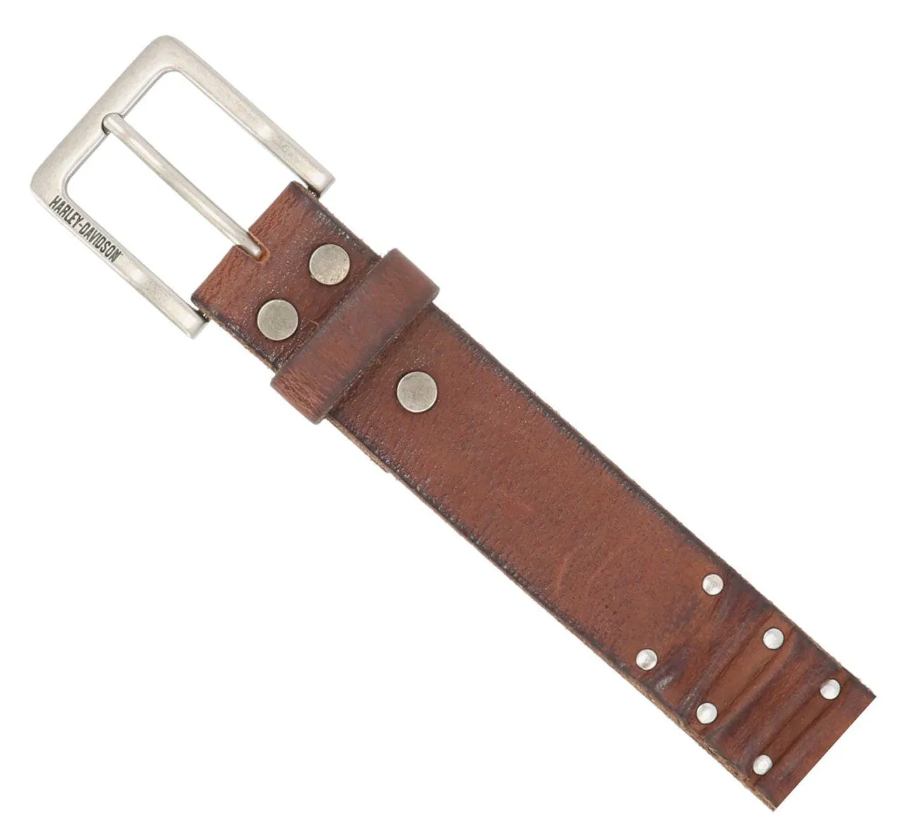 Men's Ribbed & Studded Detail Genuine Leather Belt - Brown