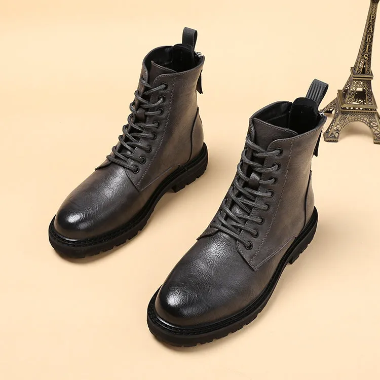 Men's Zipper & Lace-Up Leather Boots