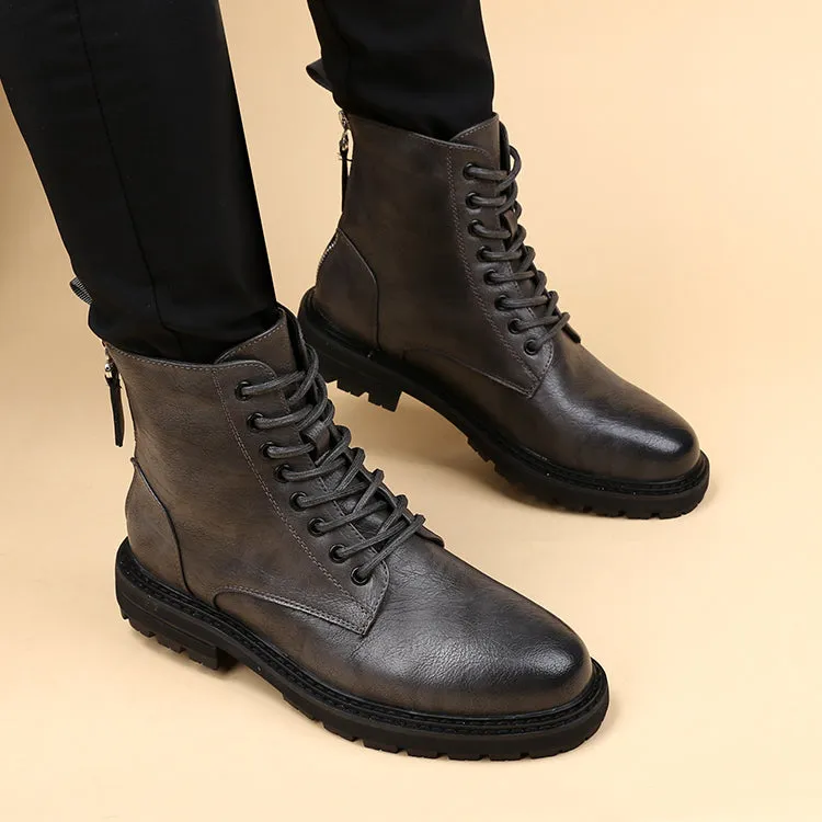 Men's Zipper & Lace-Up Leather Boots