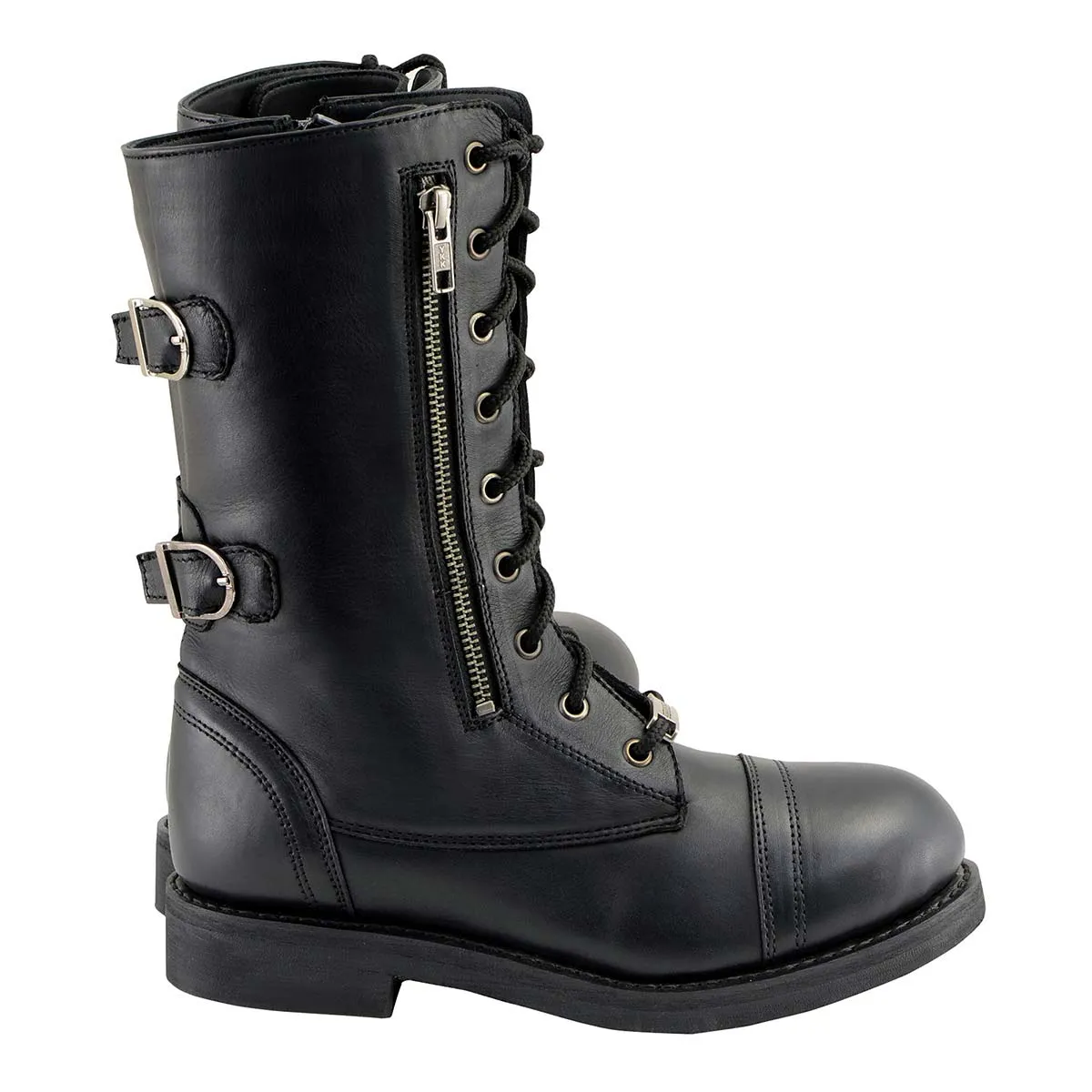 Milwaukee Leather MBL9369 Women's ‘Graze’ Black Leather Lace-Up Motorcycle Boots with Zipper Pocket