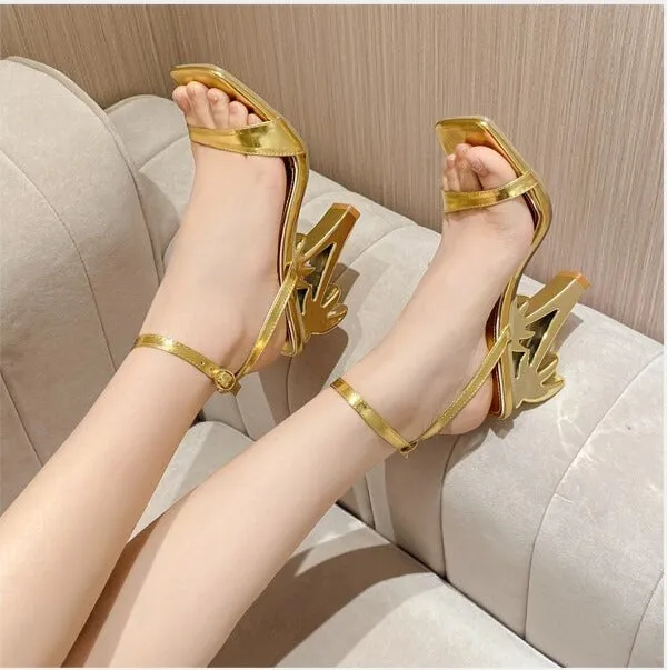 Palm Tree Heel Ankle Cross Strap Sandals