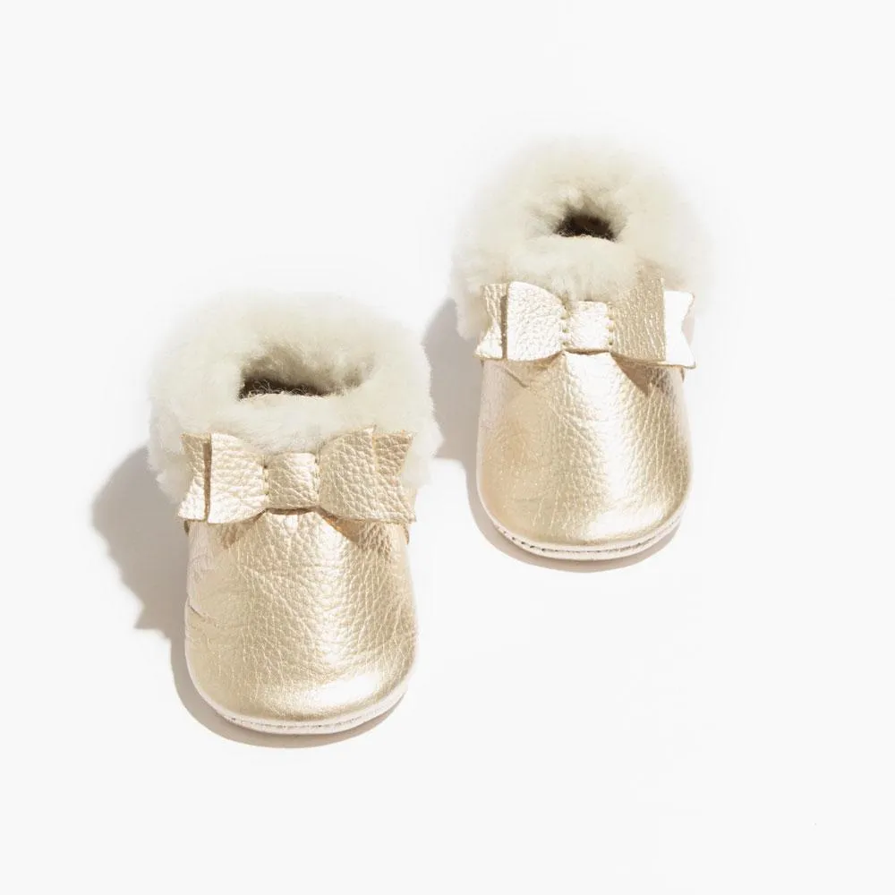 Platinum Shearling Bow Baby Shoe