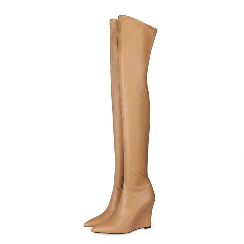 Pointed Toe Over-the-Knee Wedge Boots