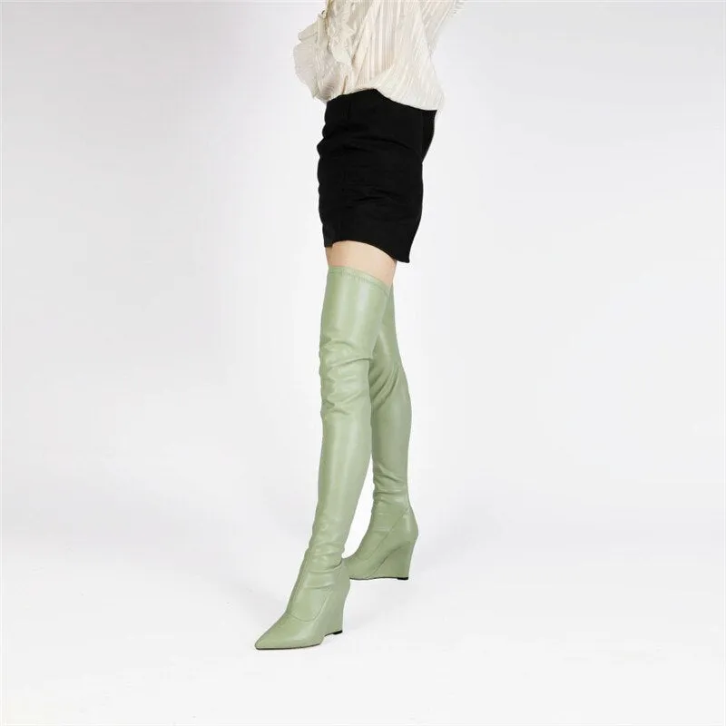 Pointed Toe Over-the-Knee Wedge Boots