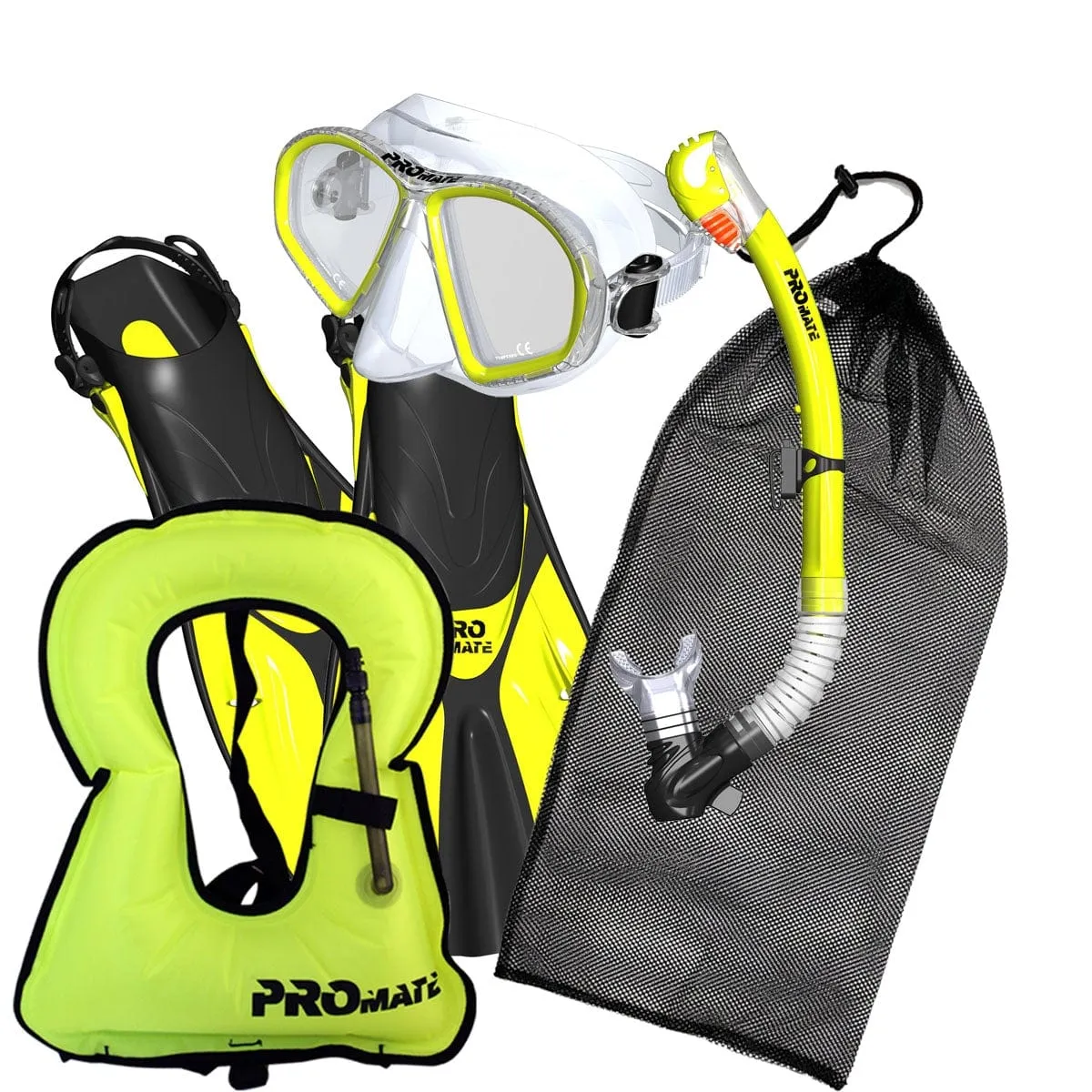 Promate Spectrum Adult Snorkeling Mask Dry Snorkel Fins Gear Bag Set With Snorkel Vest Jacket - SCS0099  SV01