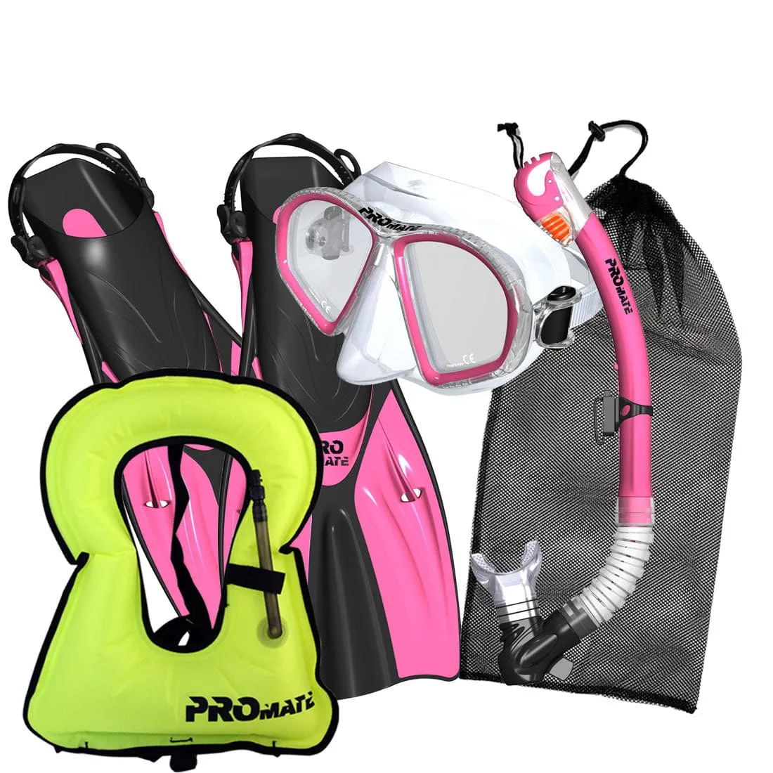 Promate Spectrum Adult Snorkeling Mask Dry Snorkel Fins Gear Bag Set With Snorkel Vest Jacket - SCS0099  SV01