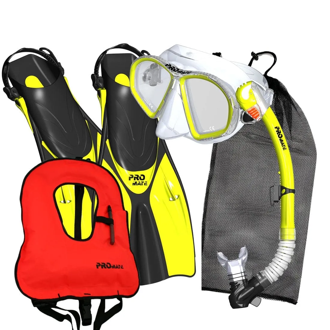 Promate Spectrum Adult Snorkeling Mask Dry Snorkel Fins Gear Bag Set With Snorkel Vest Jacket - SCS0099  SV01