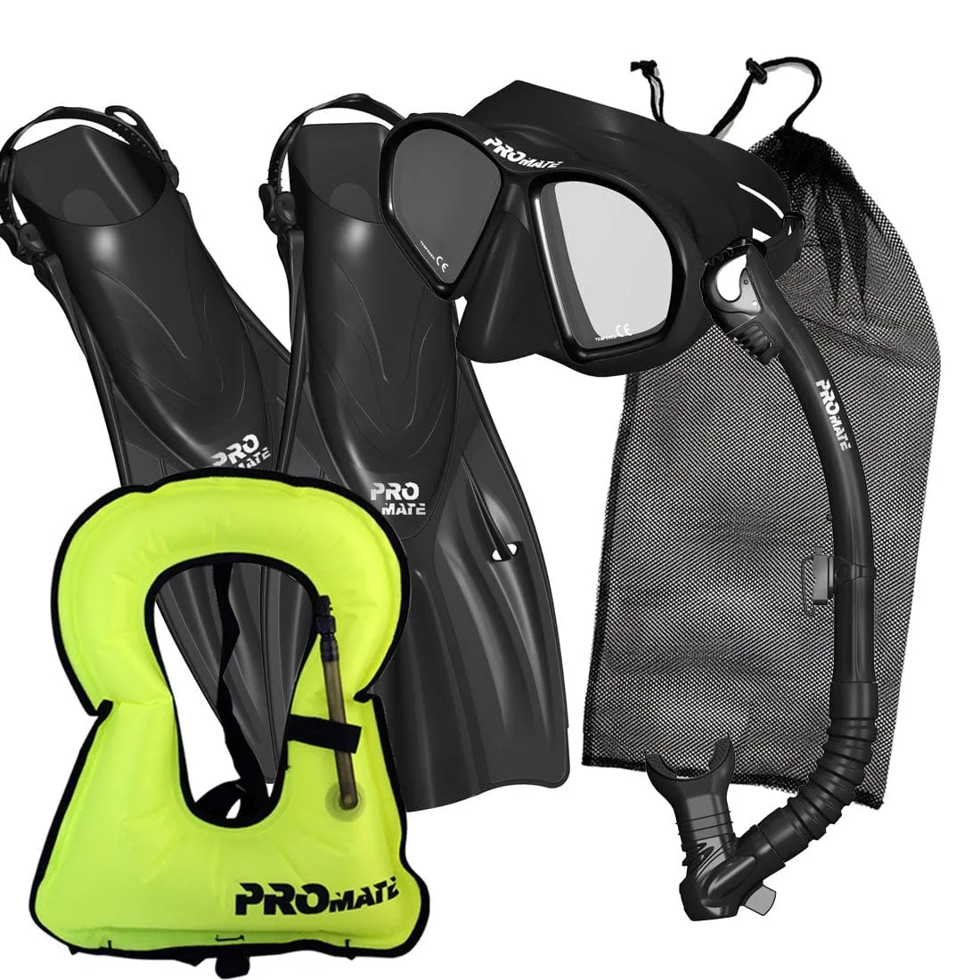 Promate Spectrum Adult Snorkeling Mask Dry Snorkel Fins Gear Bag Set With Snorkel Vest Jacket - SCS0099  SV01