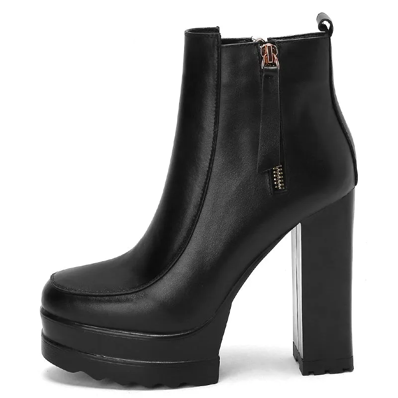 Round Toe Square Heel Platform Ankle Boots