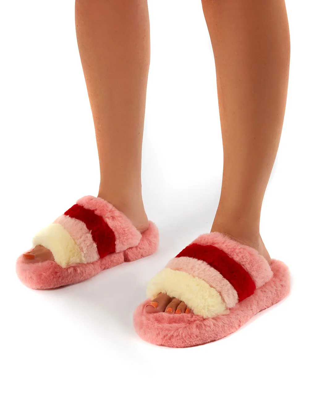 Sleepy Pink Fluffy Sliders Faux Fur Slippers