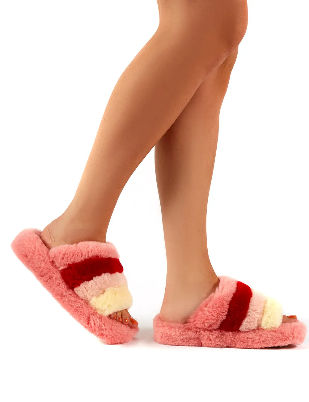 Sleepy Pink Fluffy Sliders Faux Fur Slippers