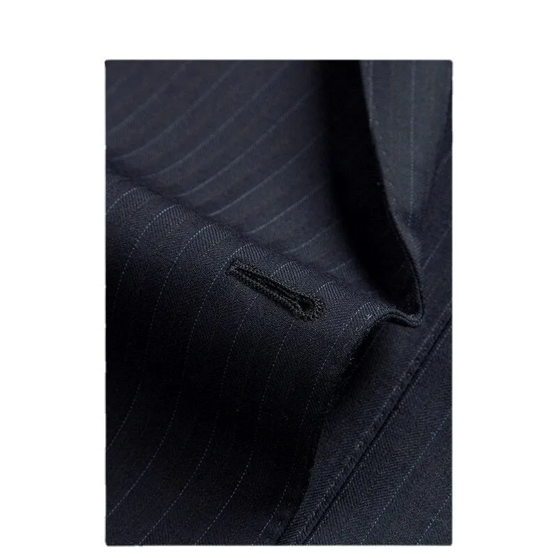 Wool Suit Men's Business Leisure Bridegroom's Wedding Custom Stripe Double Breasted Suit Men's Suit